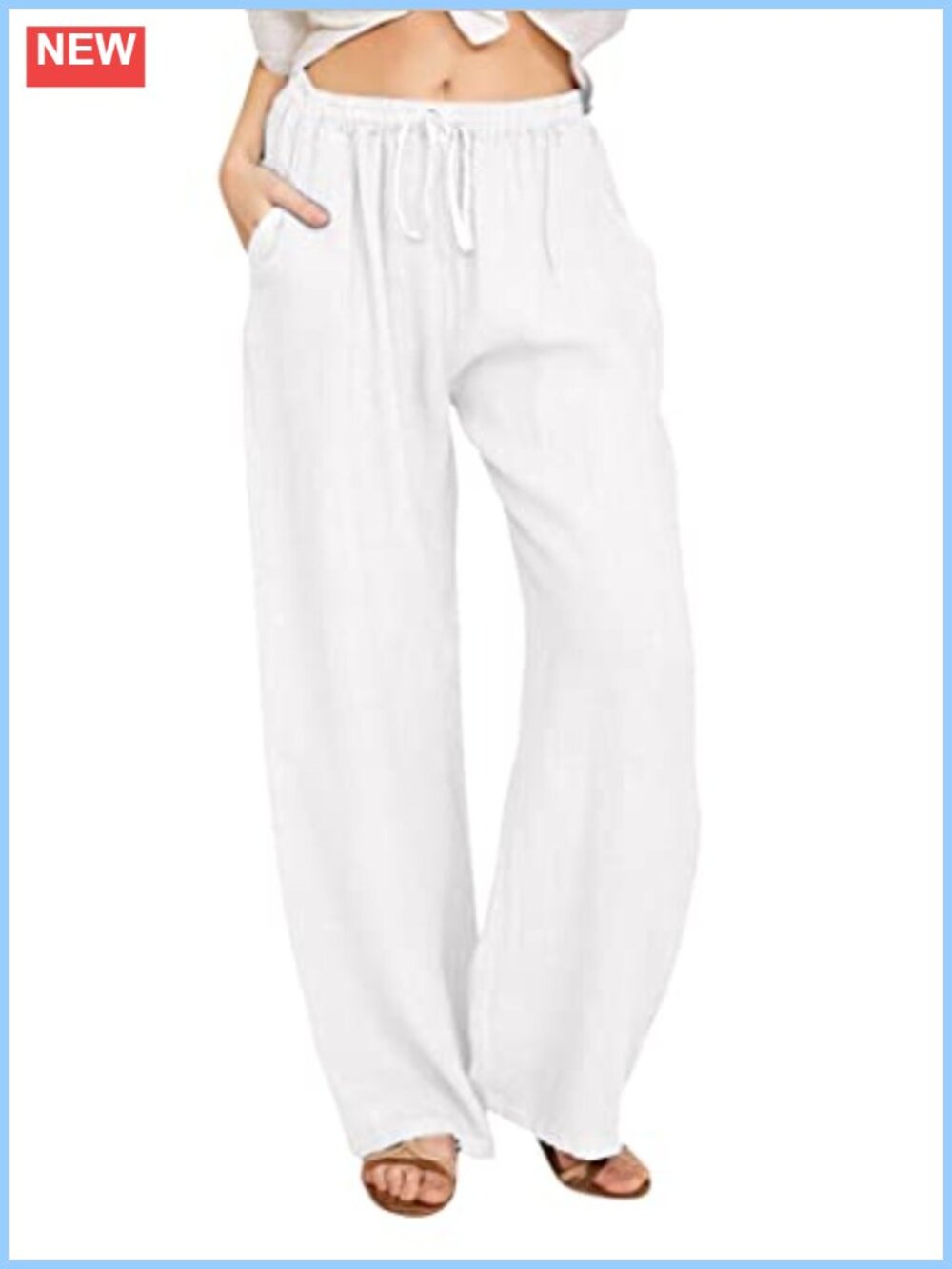 Cotton Linen Blend Drawstring Wide Leg Palazzo Pants Casual Summer